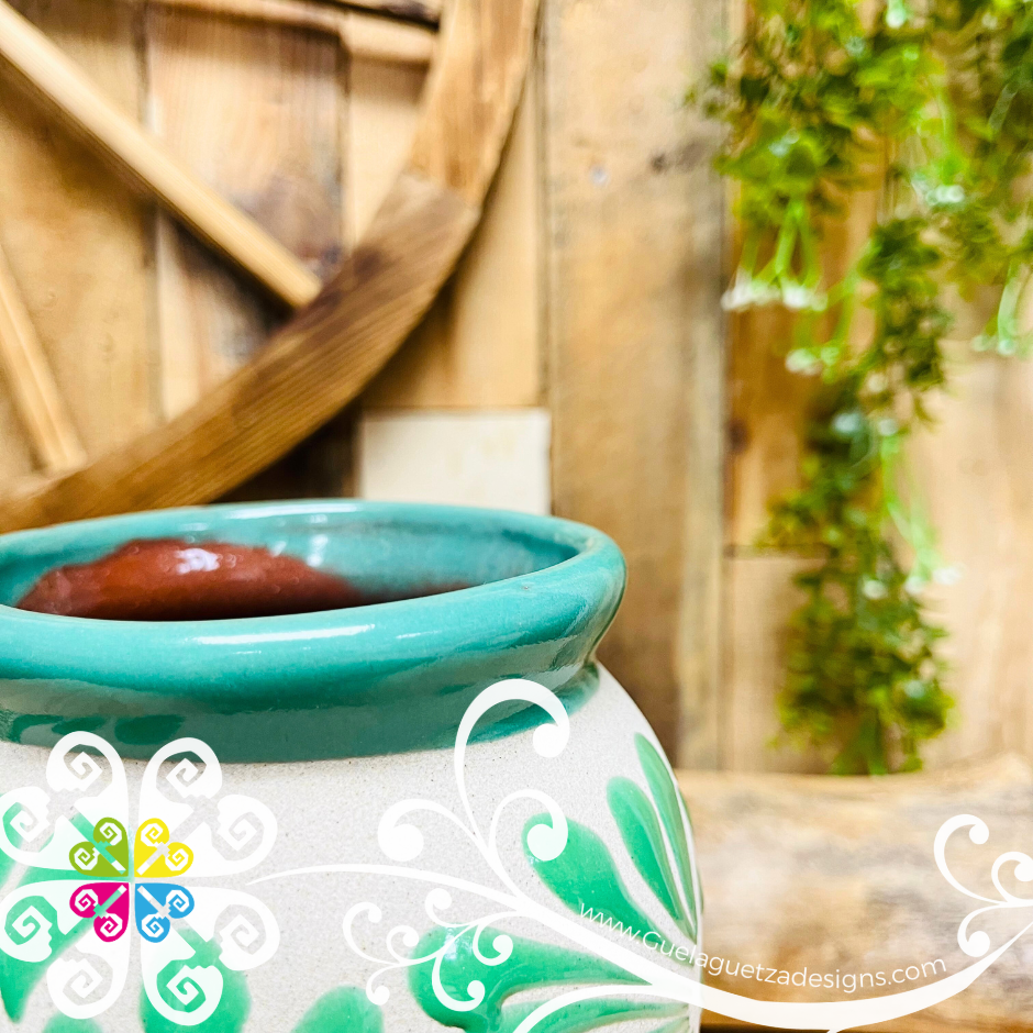 Teal Espiga Plumeado Bola Clay Vase - Florero Barro