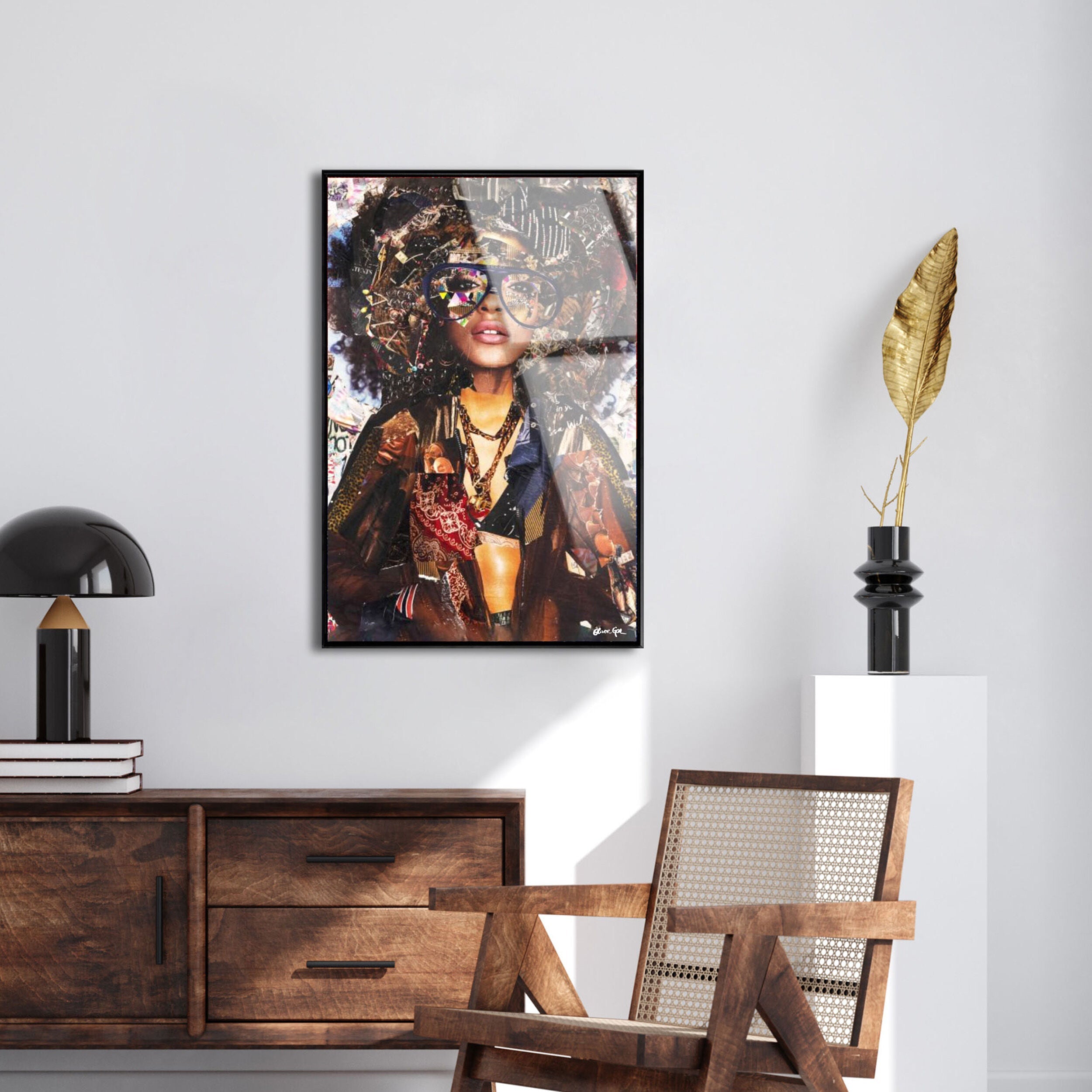 Katy Hirschfeld - Urban Glam Fro - Framed Acrylic Art