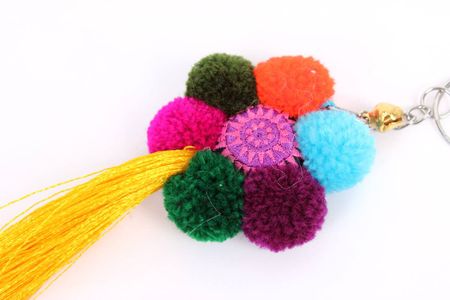 Flower Pompom With Tassel Key Chain - Thailand