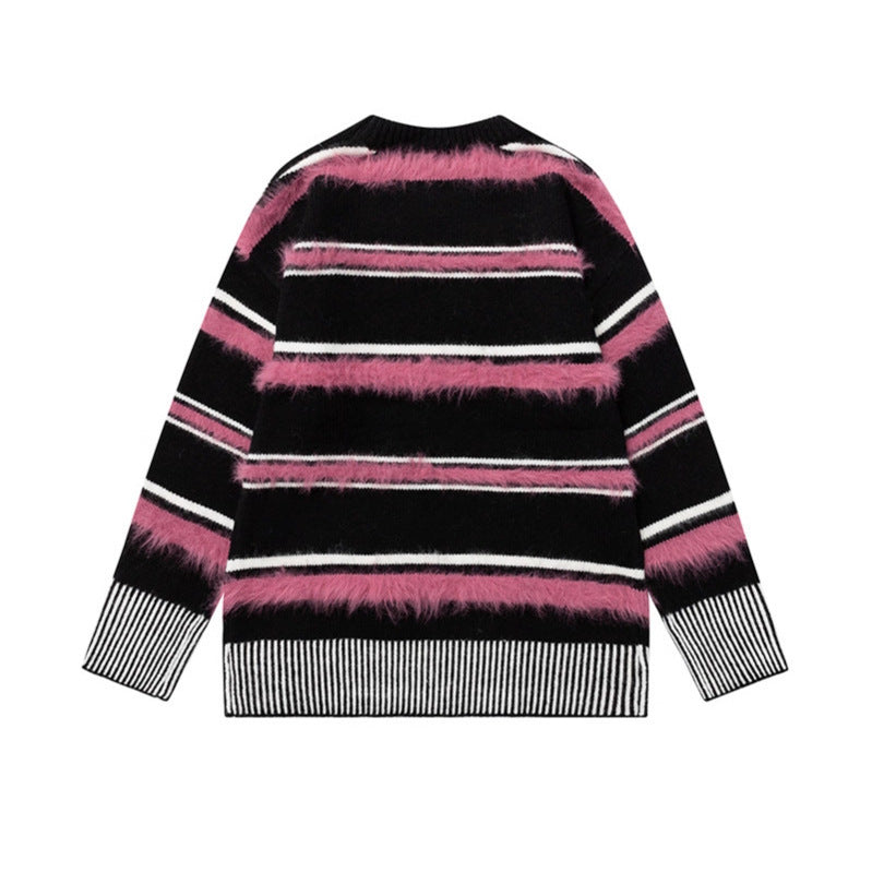 Color-block Knit Sweater with Women's Beanie Set - Youthful Y2K