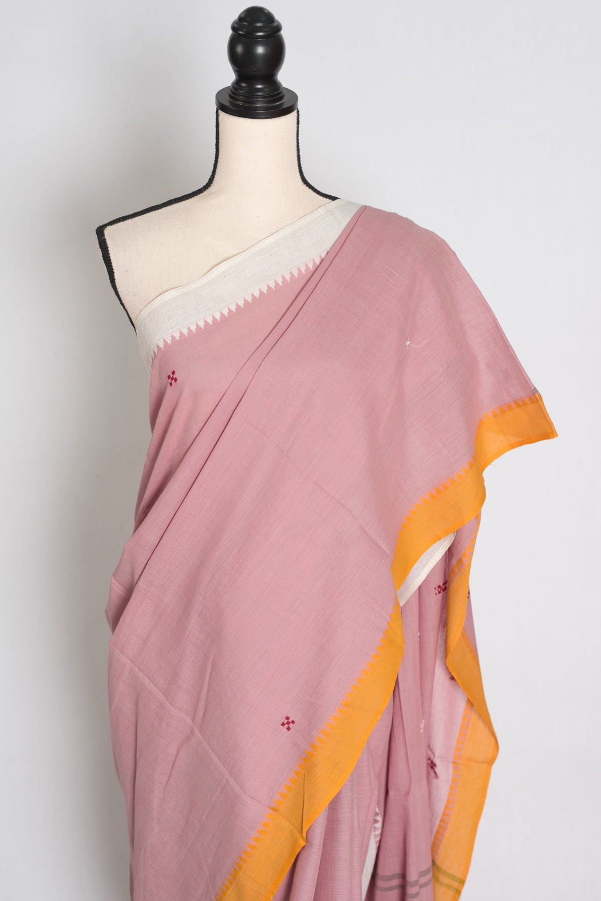 Maya : Dusty Pink Dhaniakhali Bengal Handloom Pure Soft Cotton Saree