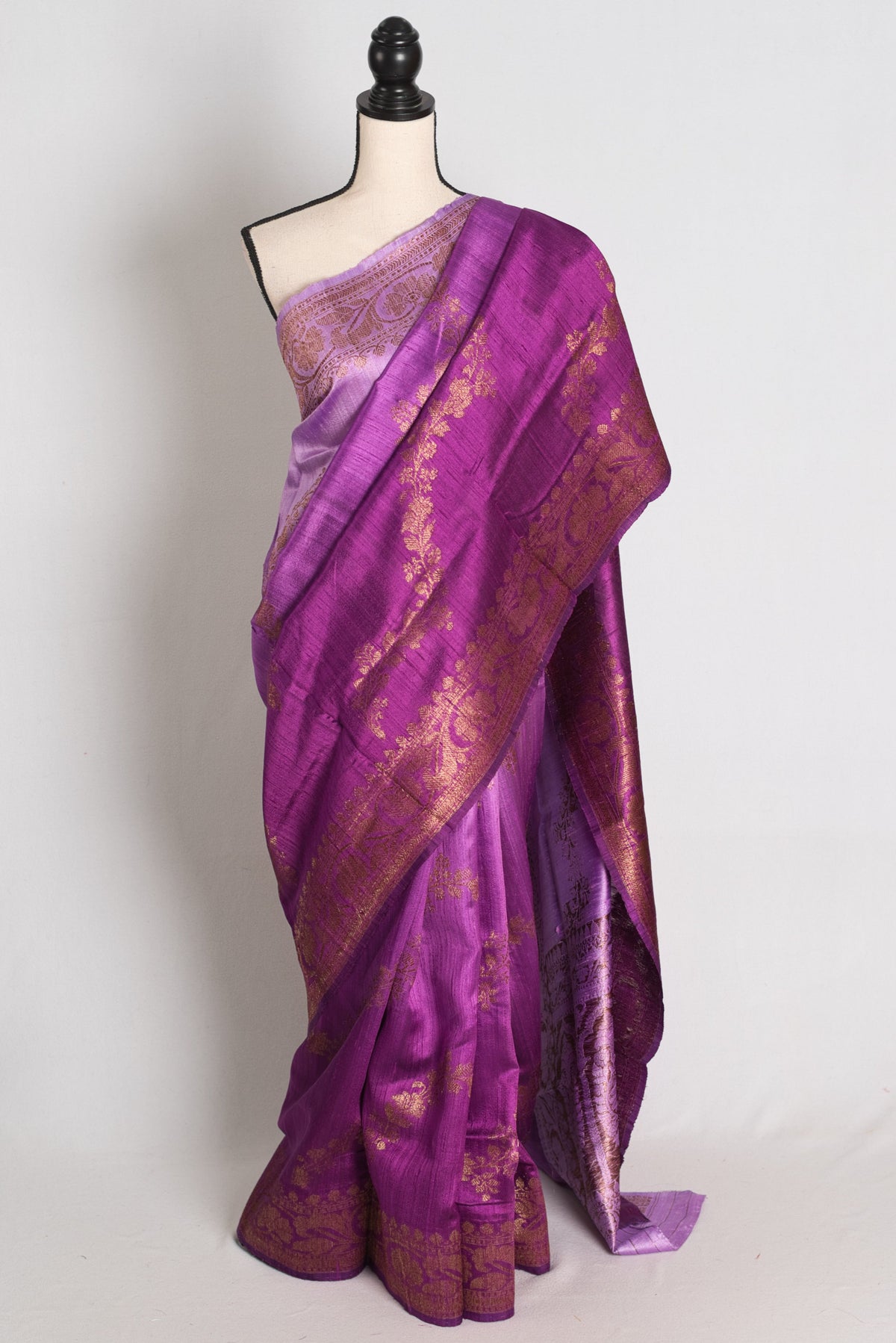 Siya : Mauve and Purple Ombre Raw Silk Handloom Banarasi Saree | Silk Mark