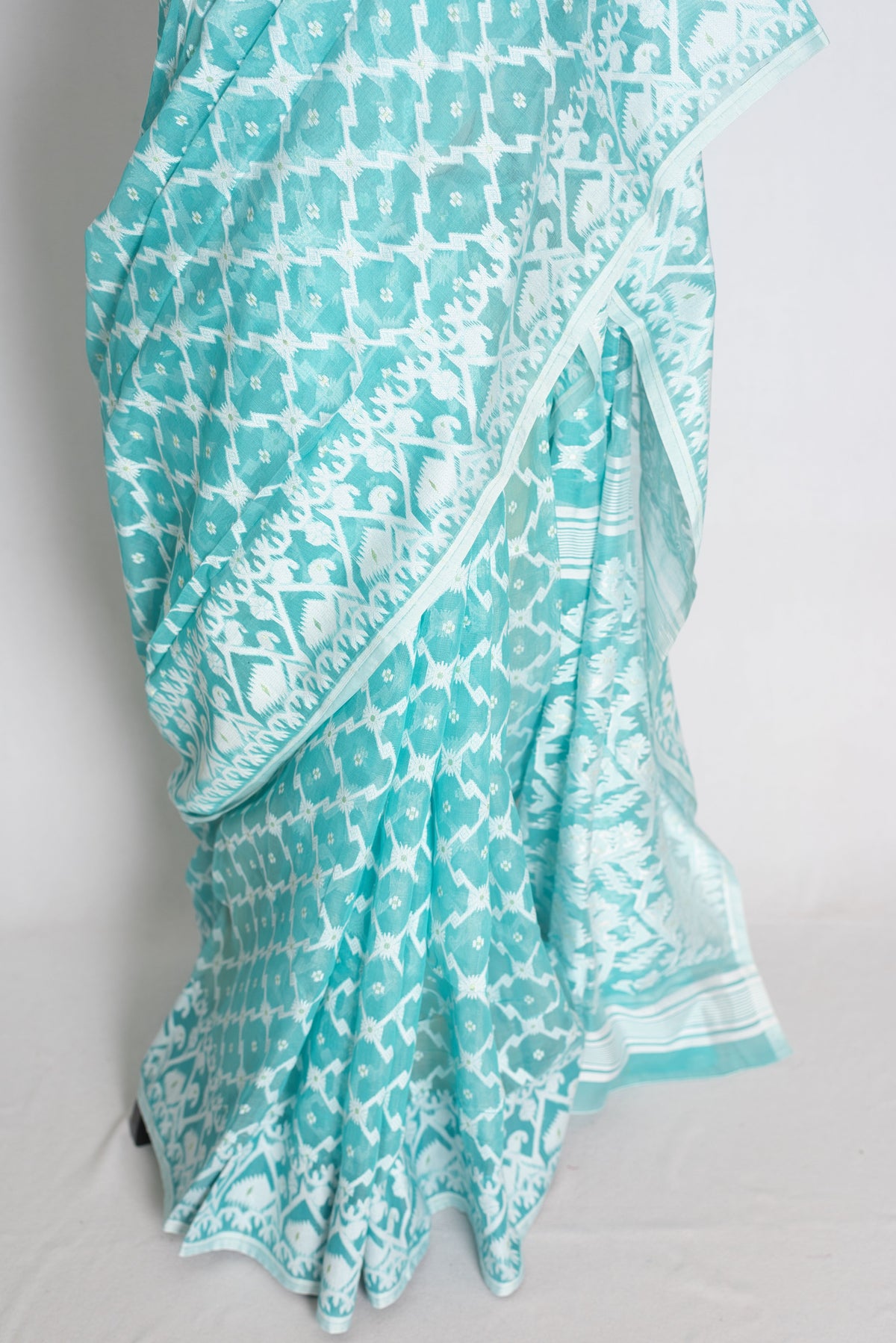 Gemini – Turquoise Blue and White Soft Jamdani Saree