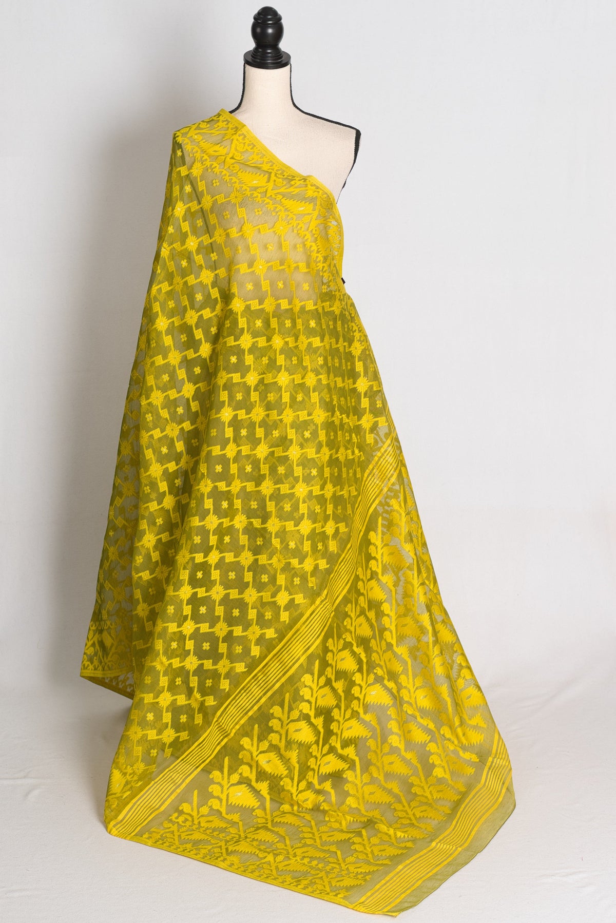 Harini – Heena Green and Yellow Soft Jamdani Saree