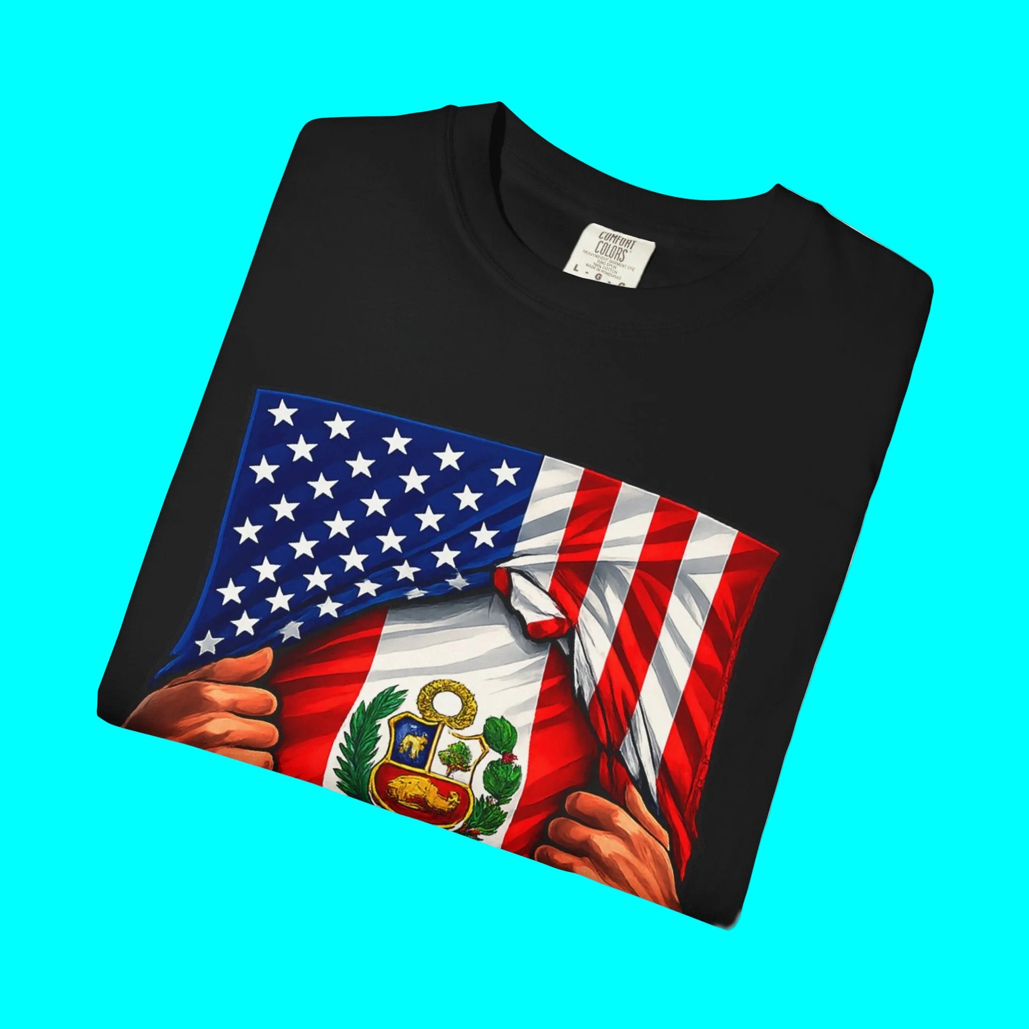 Peru Flag + USA Flag Pride T-shirt | Peruvian + American Flag Rip 4th Of July | Funny Viral Latino Tees | Unisex - 4 Colors