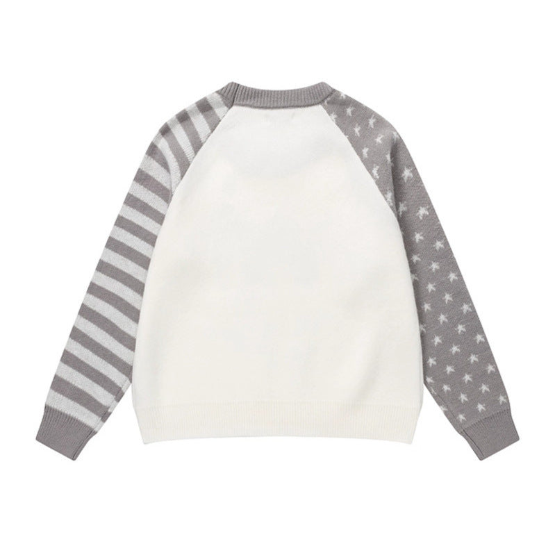 Star Stripe Raglan Mink Knit Sweater Unisex Cool Crewneck Knitwear