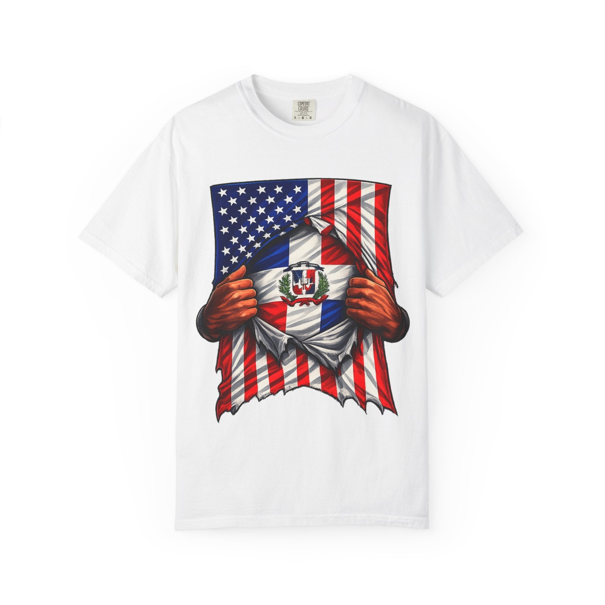 Dominican Republic Flag + USA Flag Pride T-shirt | Dominican + American Pride 4th Of July | Funny Viral Latino Tees | Unisex