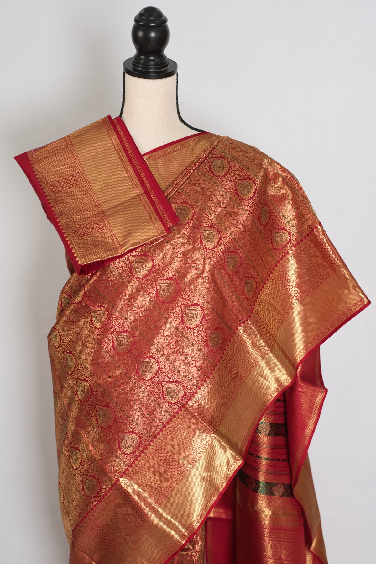 Brinda : Dark Red & Gold Bridal Kanjivaram Brocade Saree | Silk Mark Certified