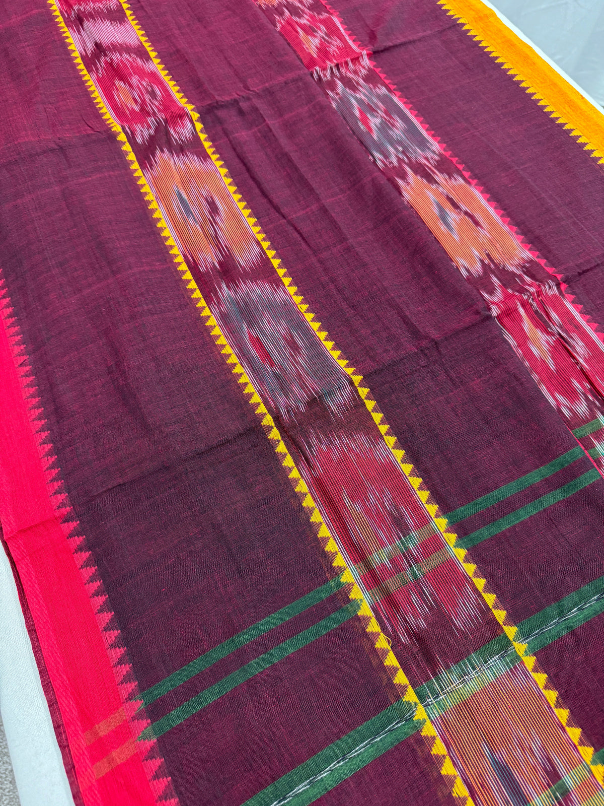 Mati : Maroon Soft Cotton Dhaniakhali Saree with Kotki Stripes