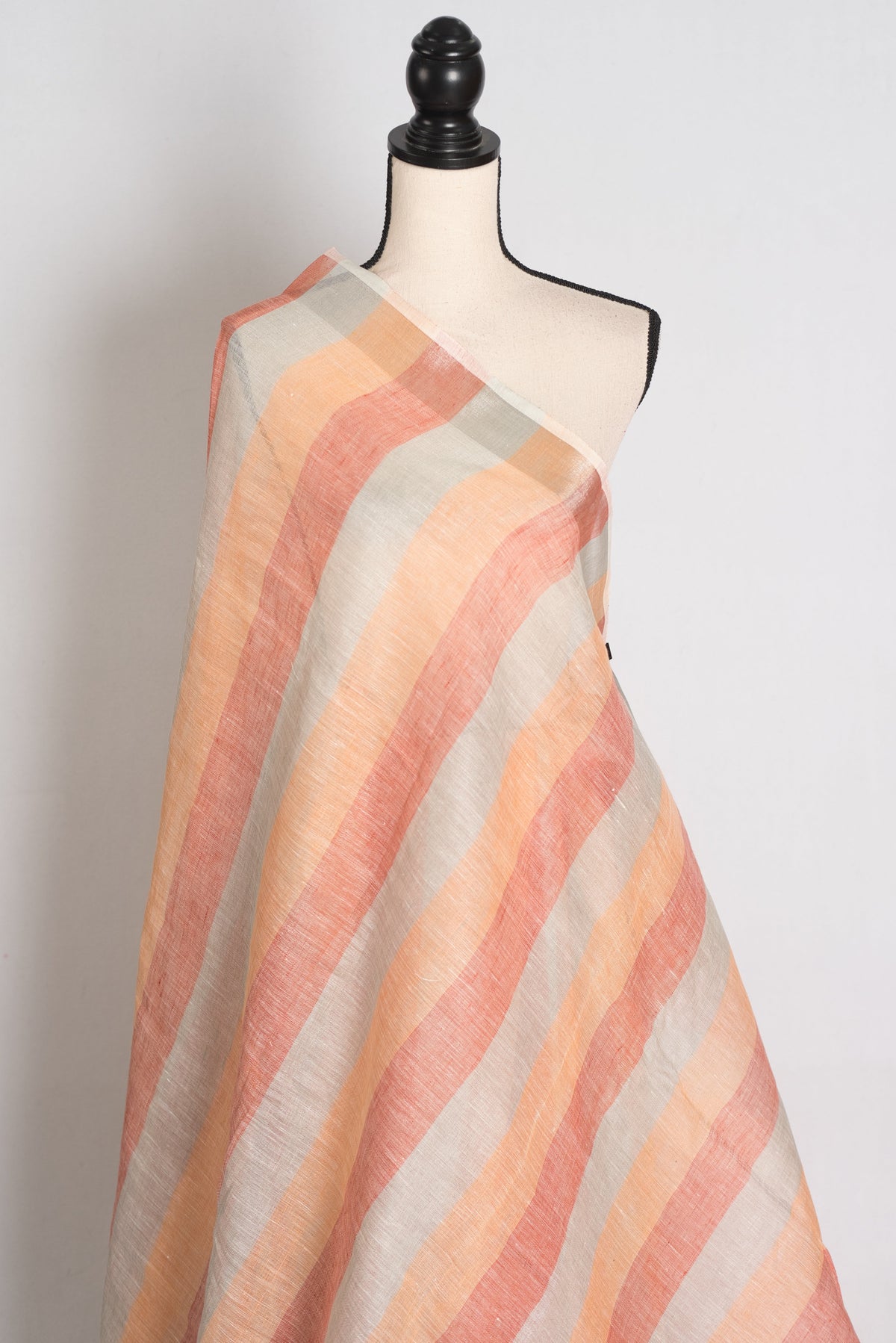 Priya : Pastel Orange and Powder Blue Lateral Striped Pure Linen Saree
