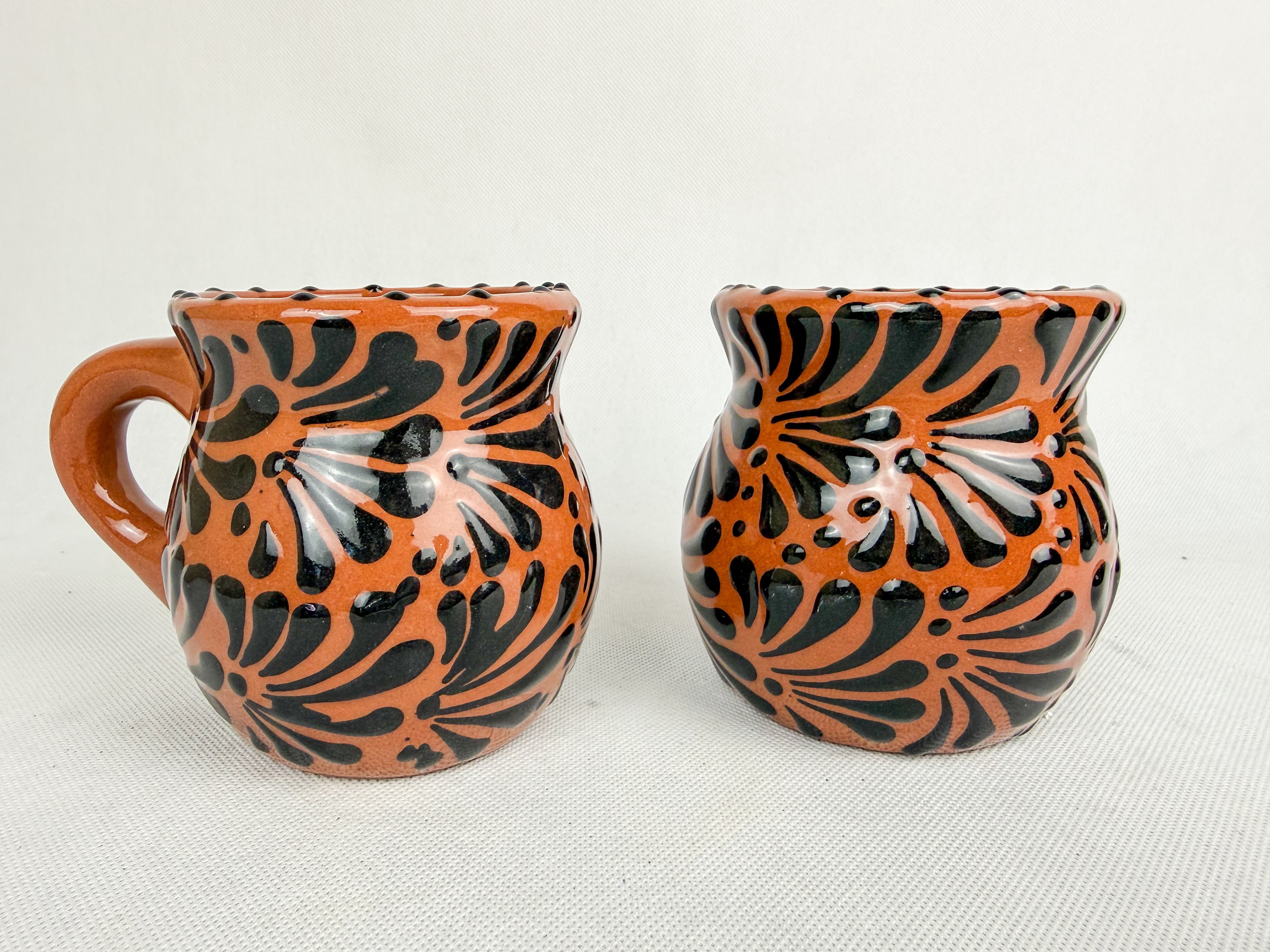 Mexican Talavera Style Mug Set Brown- Jarritos Tazas Engobe Cafe