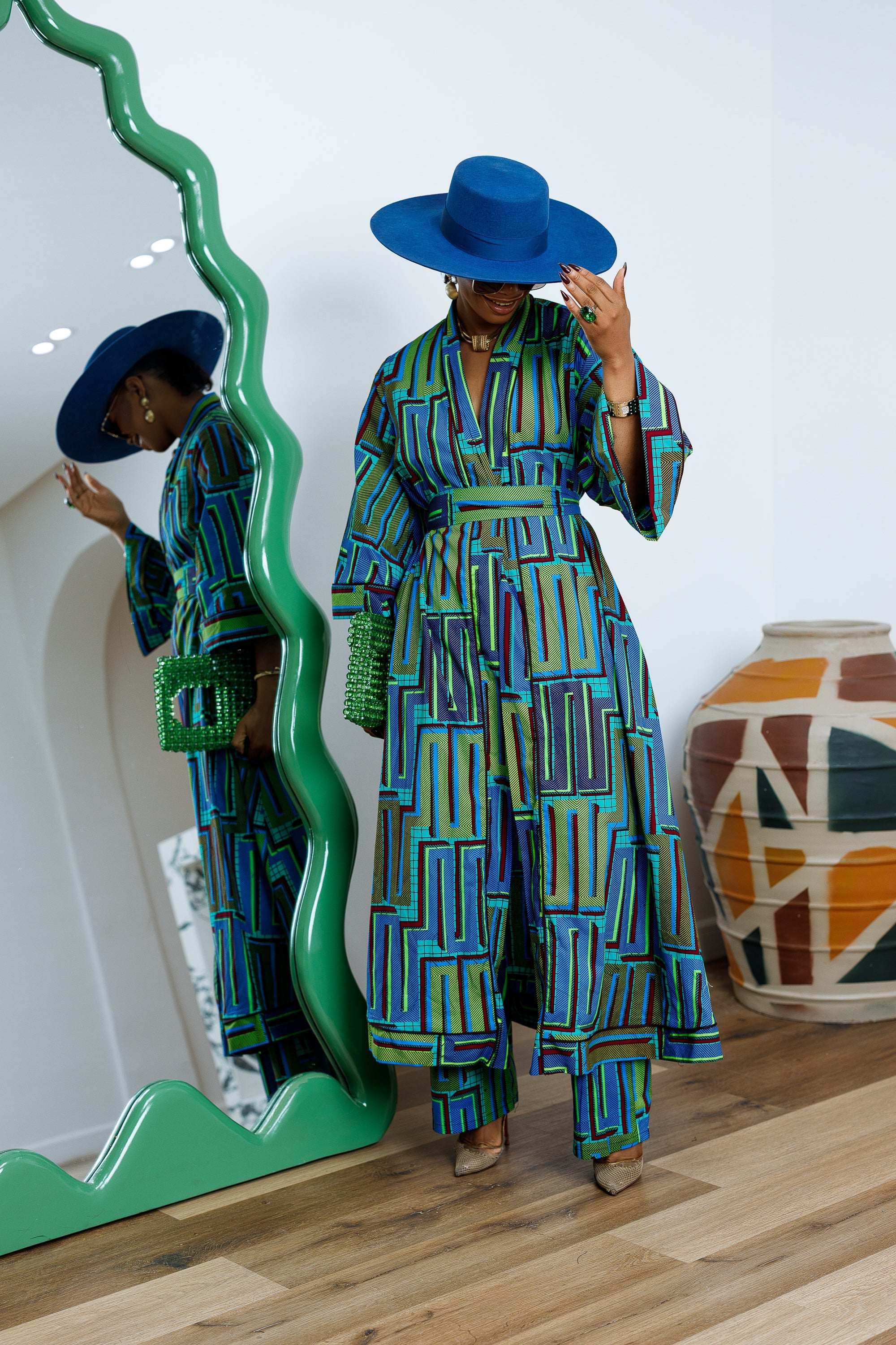 FADE AFRICAN PRINT KIMONO SET.