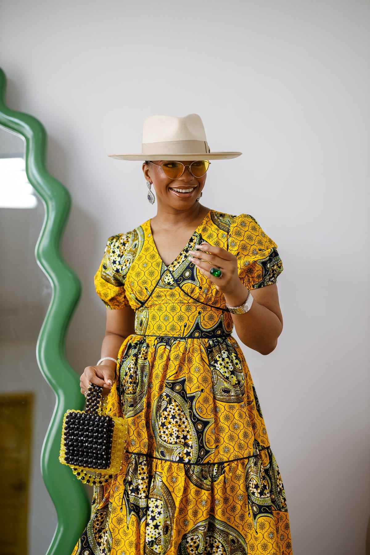 AYO AFRICAN PRINT PUFF-SLEEVE TIERED MIDI DRESS