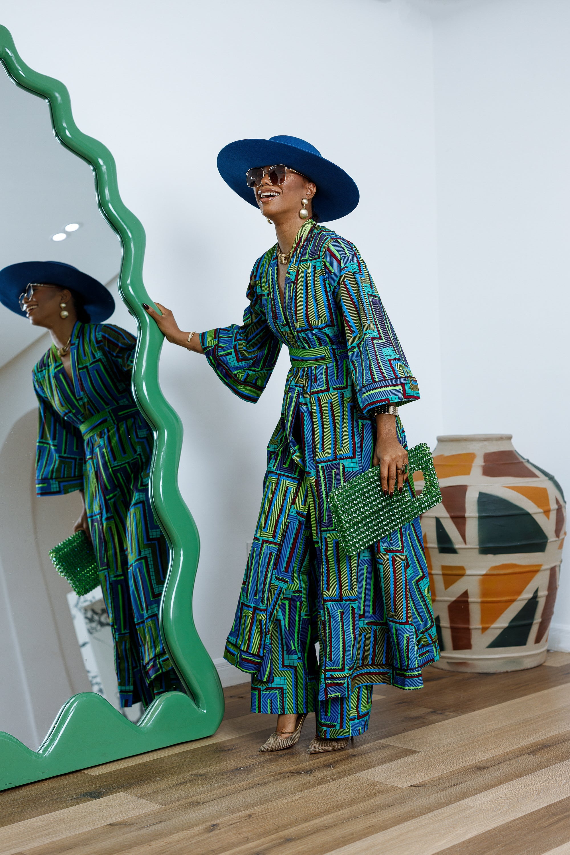 FADE AFRICAN PRINT KIMONO SET.