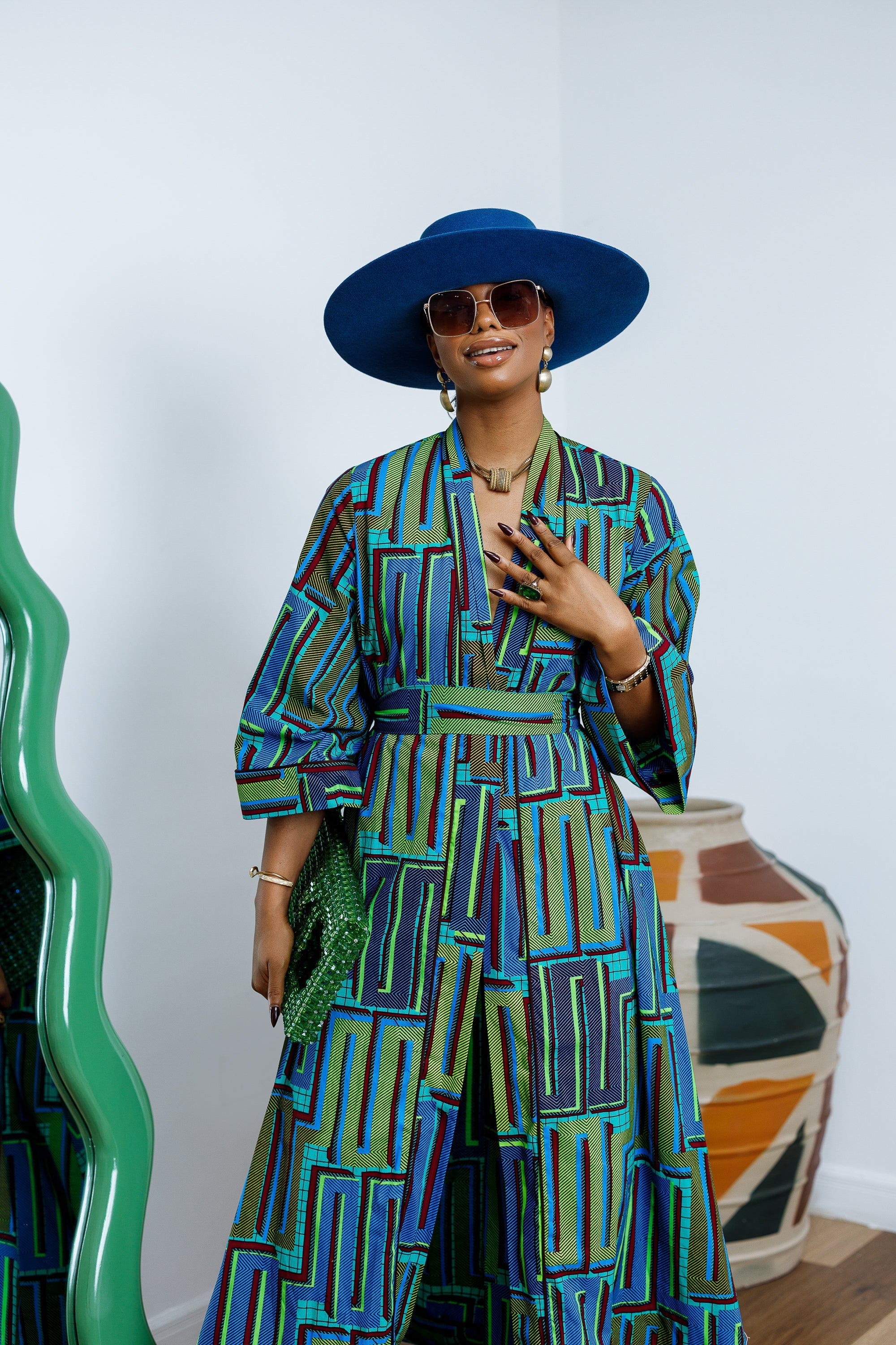 FADE AFRICAN PRINT KIMONO SET.