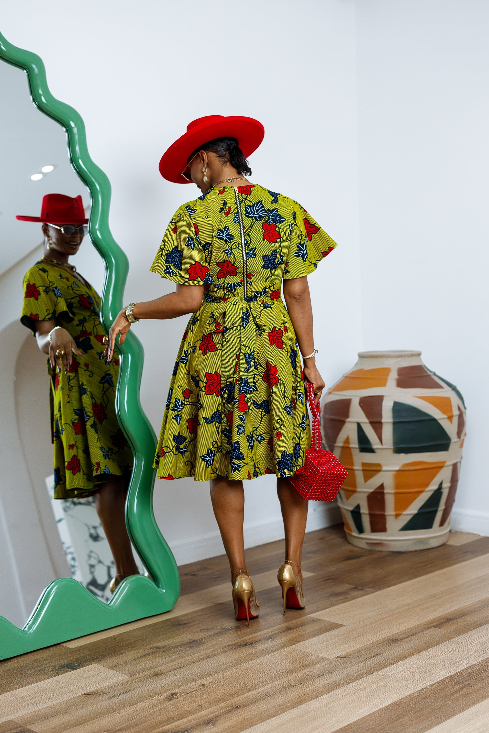 TOSIN AFRICAN PRINT FLUTTER SLEEVE DRESS