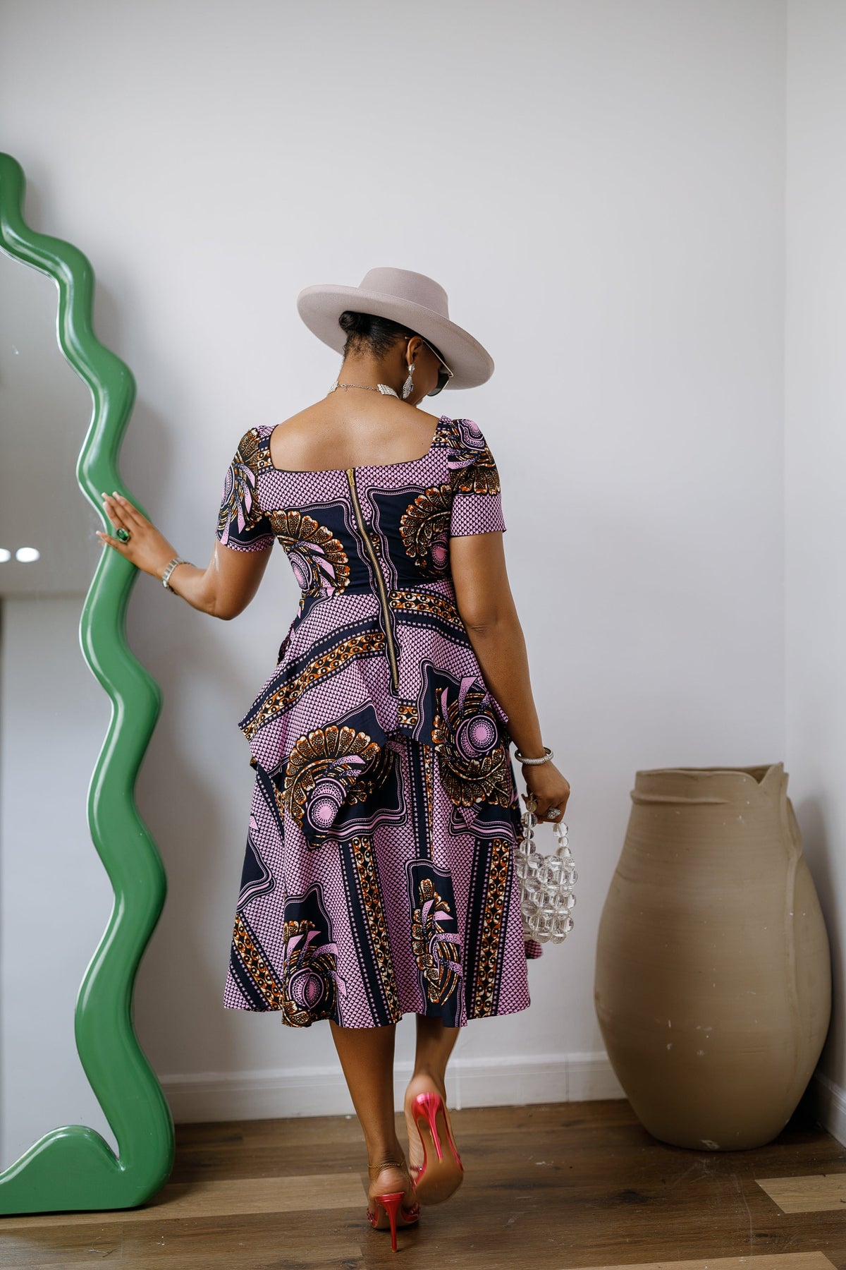 ADUKE AFRICAN PRINT PEPLUM MIDI DRESS