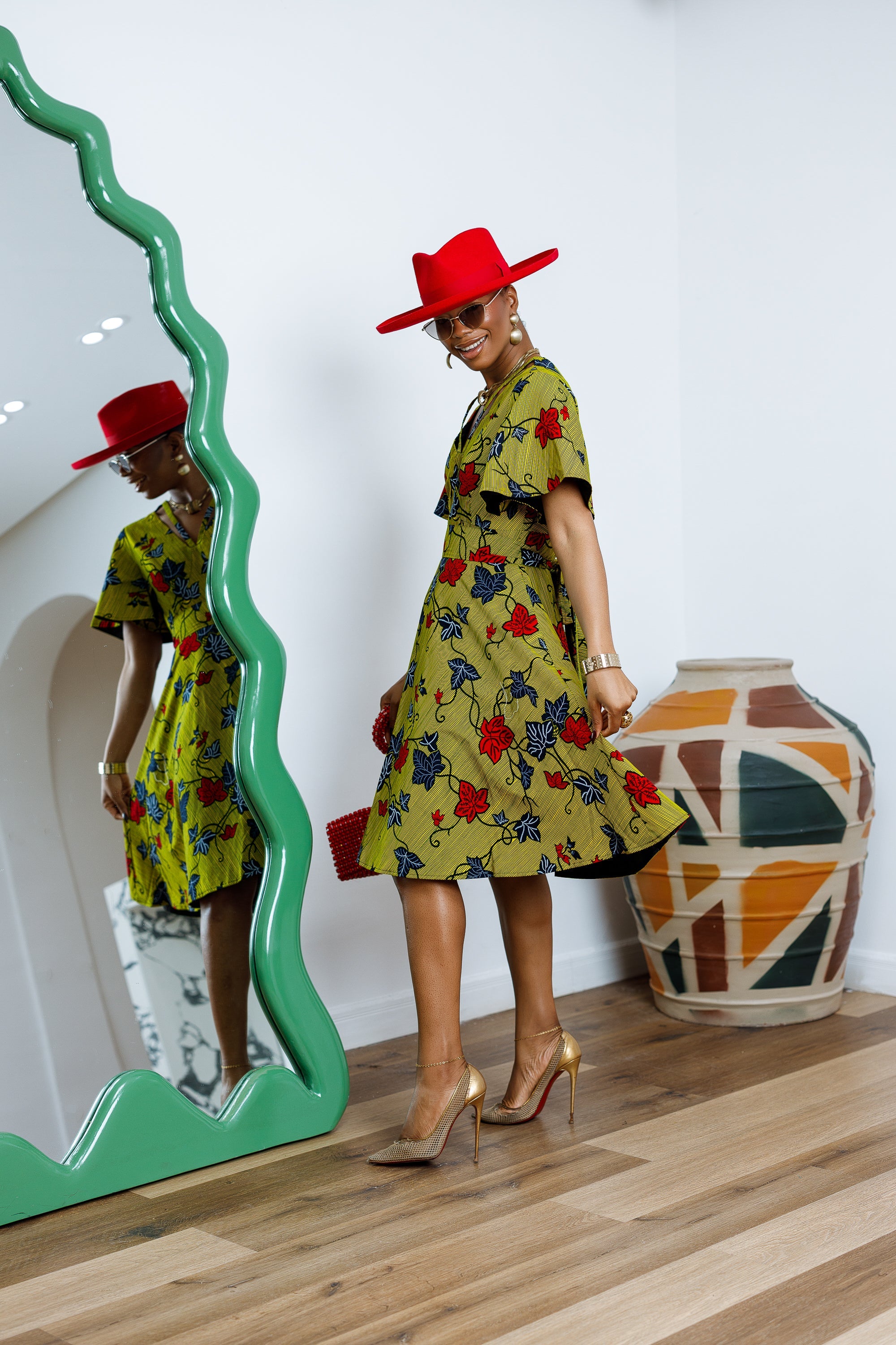 TOSIN AFRICAN PRINT FLUTTER SLEEVE DRESS