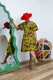 TOSIN AFRICAN PRINT FLUTTER SLEEVE DRESS