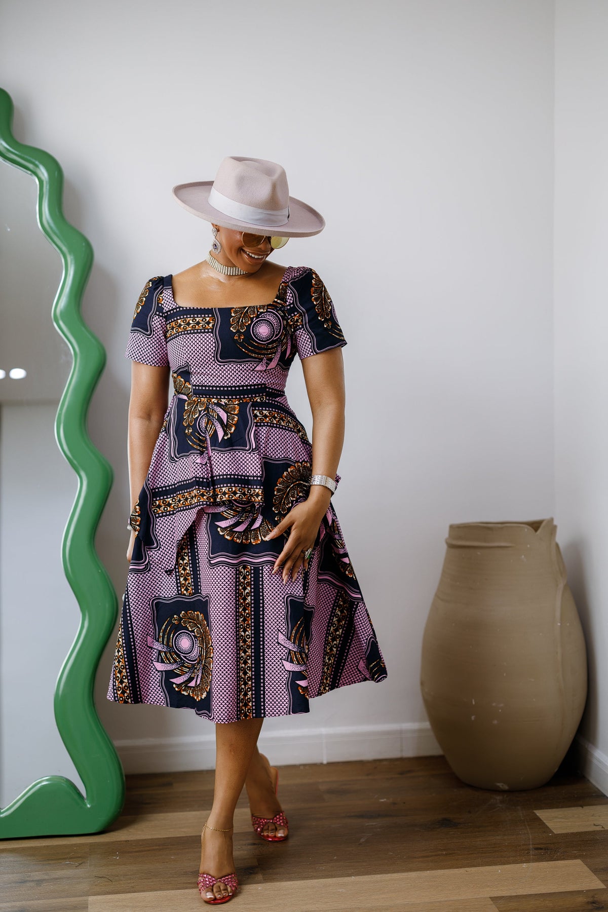 ADUKE AFRICAN PRINT PEPLUM MIDI DRESS