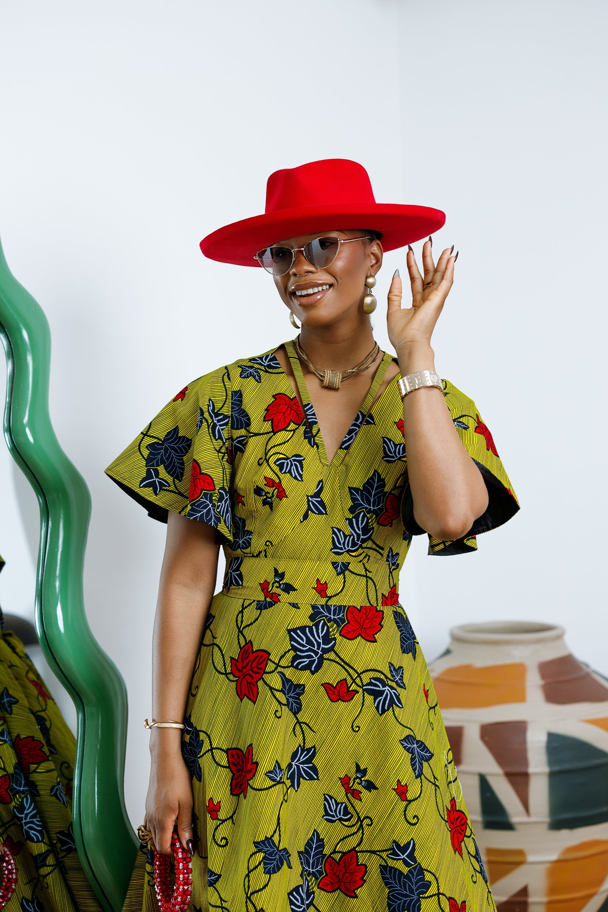 TOSIN AFRICAN PRINT FLUTTER SLEEVE DRESS