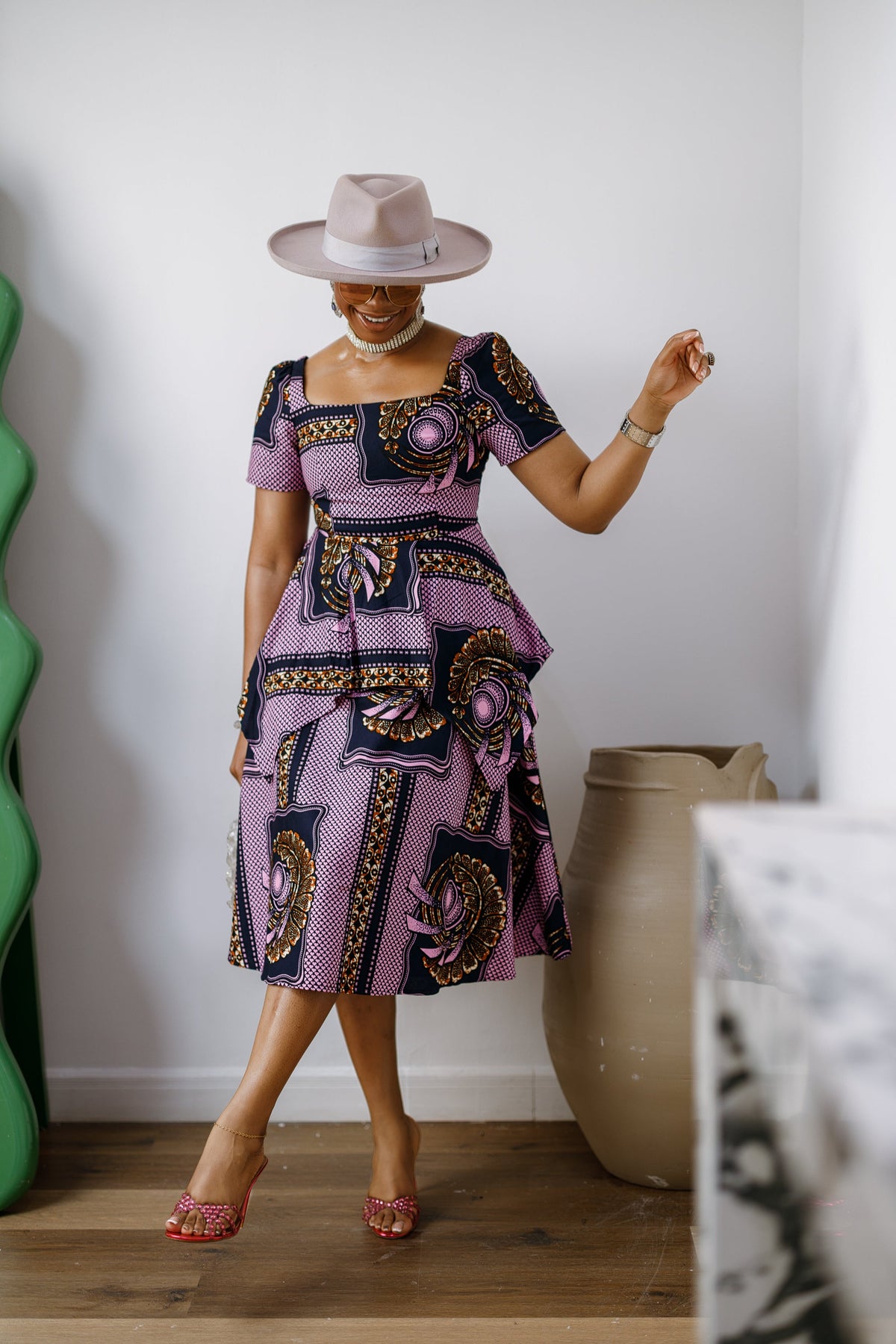 ADUKE AFRICAN PRINT PEPLUM MIDI DRESS