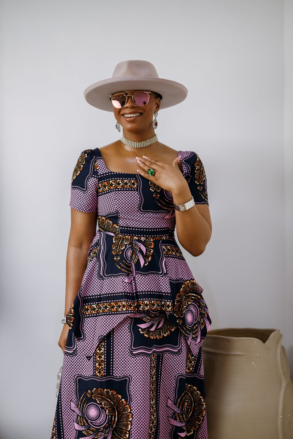 ADUKE AFRICAN PRINT PEPLUM MIDI DRESS