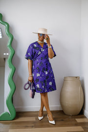 FIFI AFRICAN PRINT CINCHED-WAIST SHIFT DRESS