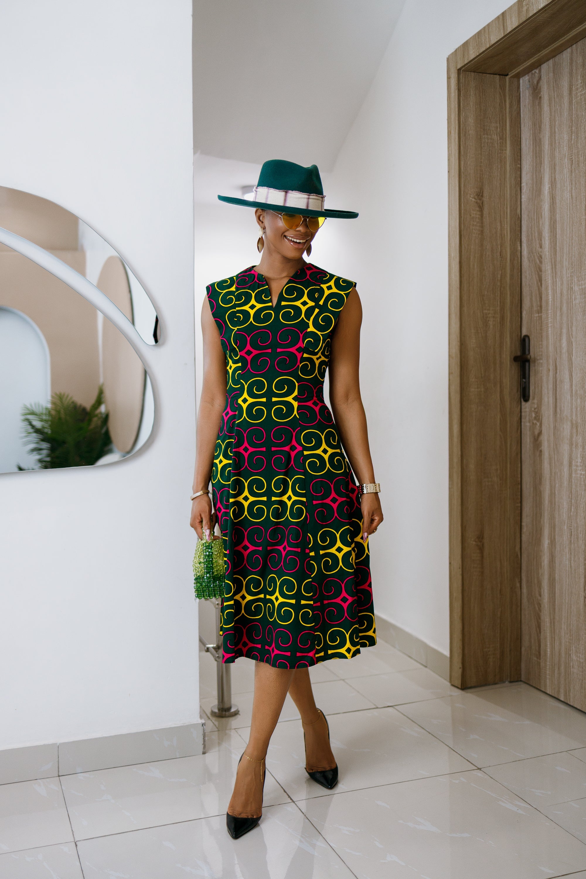 RAISA AFRICAN PRINT SLEEVELESS MIDI DRESS