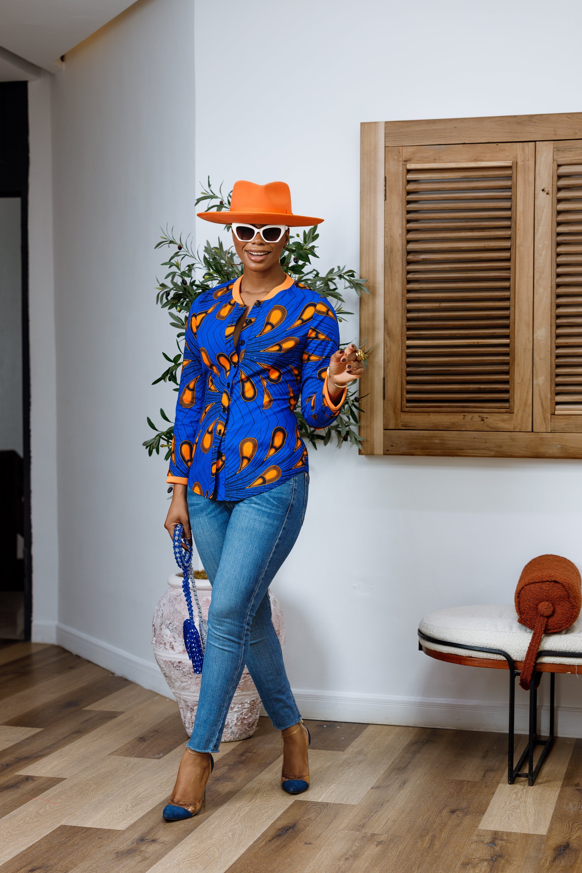 DAMINI AFRICAN PRINT POLO SHIRT [BLUE]