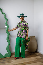 AFUA AFRICAN PRINT BUTTON-FRONT HIGH-LOW TOP