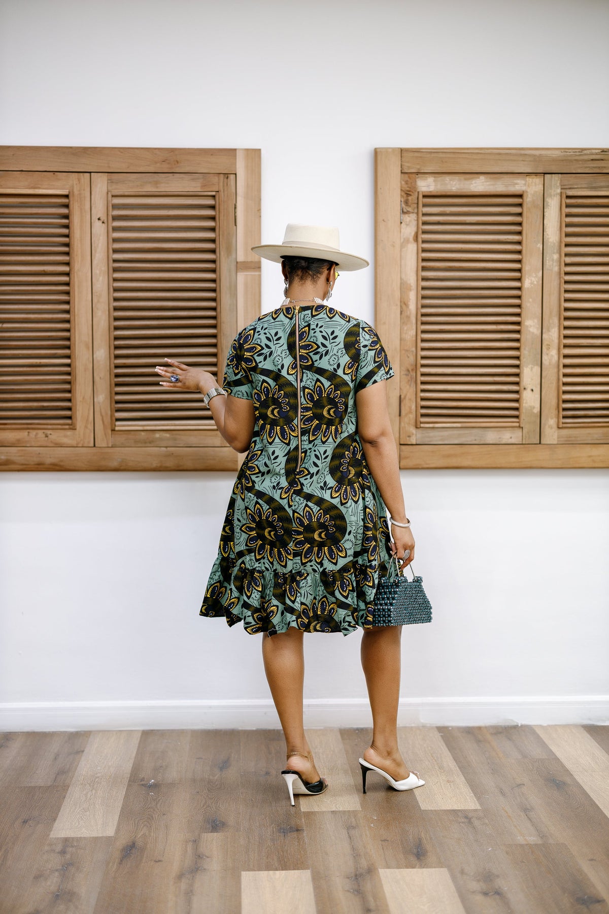 BIMI AFRICAN PRINT TIERED MIDI DRESS