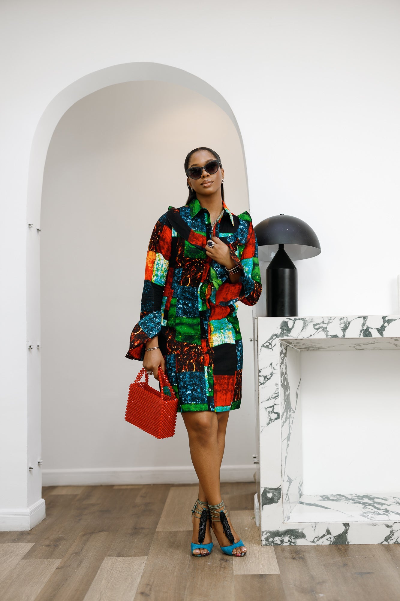 RERE AFRICAN PRINT BUTTON FRONT SHIRT DRESS [MULTICOLOR]