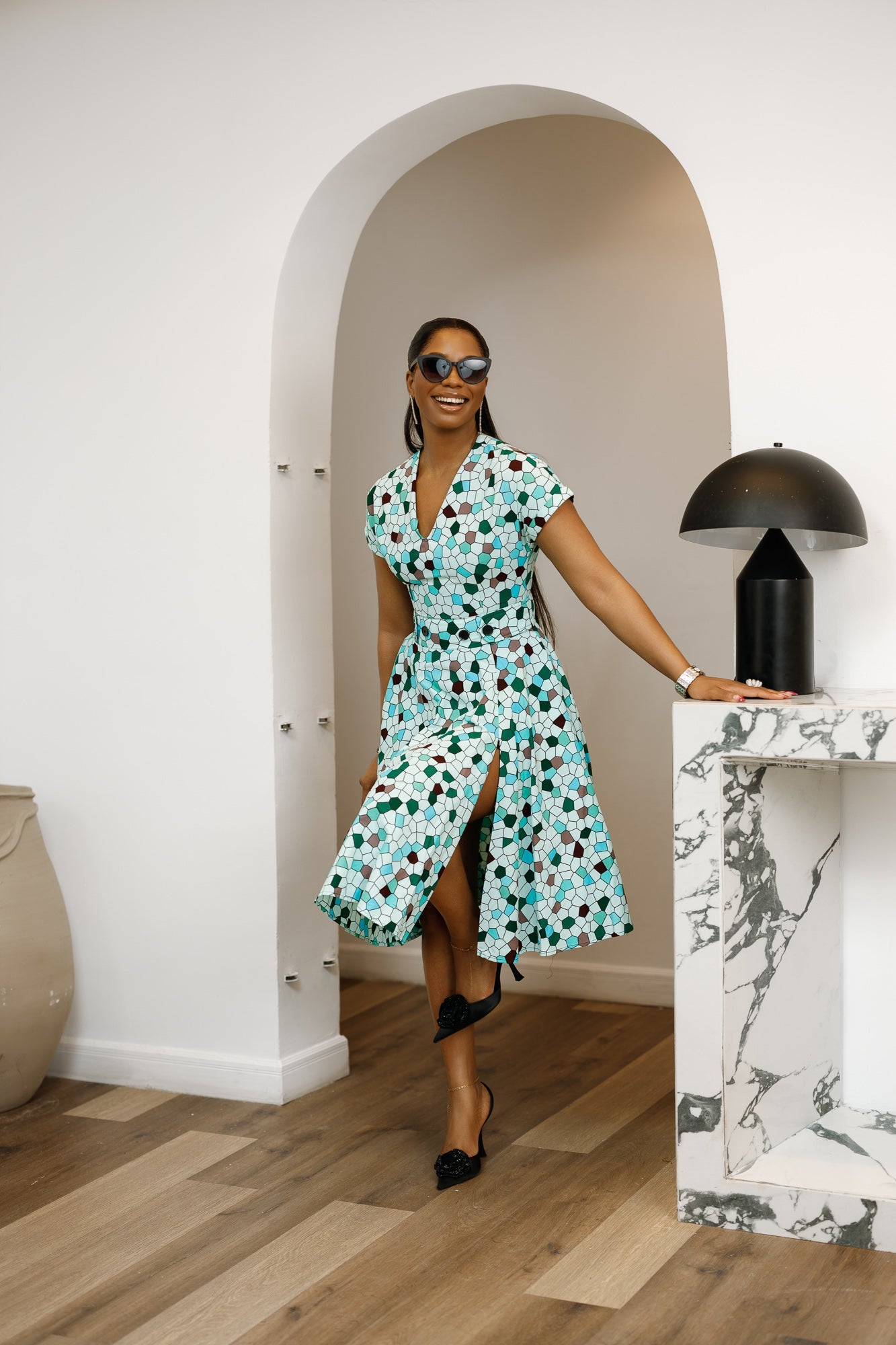 GINA AFRICAN PRINT MIDI DRESS [GEOMETRIC]