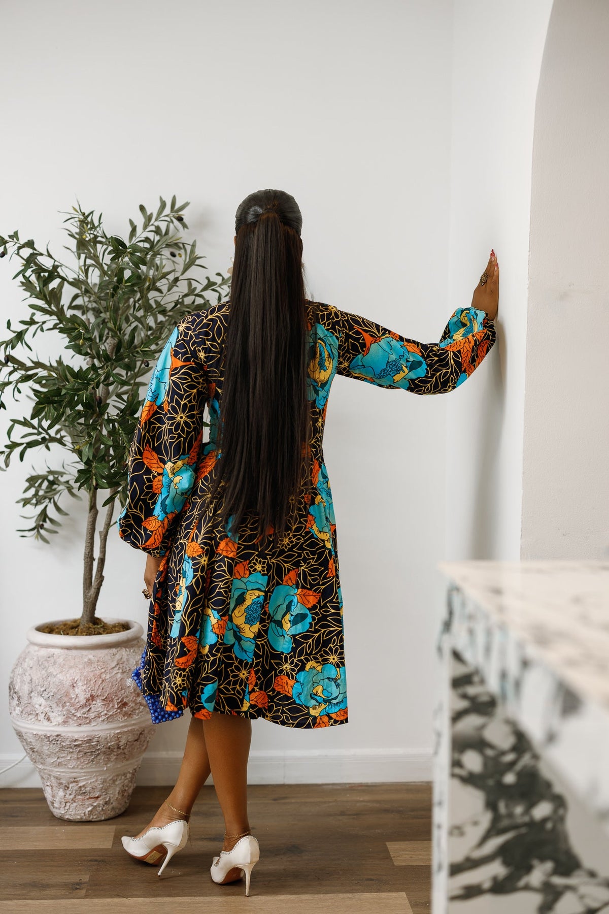 TITI AFRICAN PRINT PUFF SLEEVE DRESS [FLORAL]