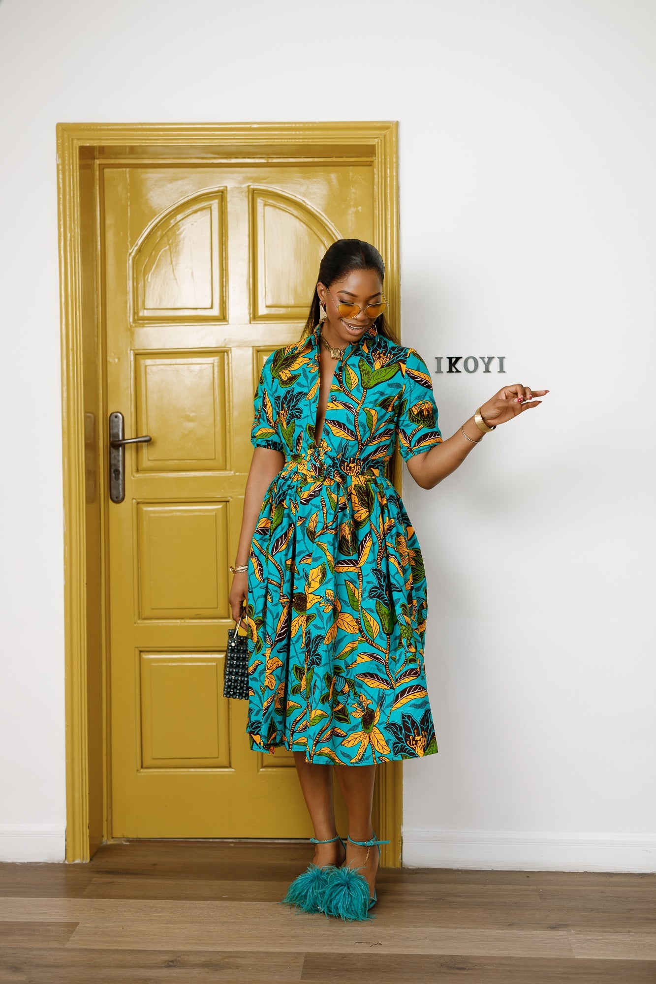 MOREMI AFRICAN PRINT BUTTON DOWN DRESS [MULTICOLOR]