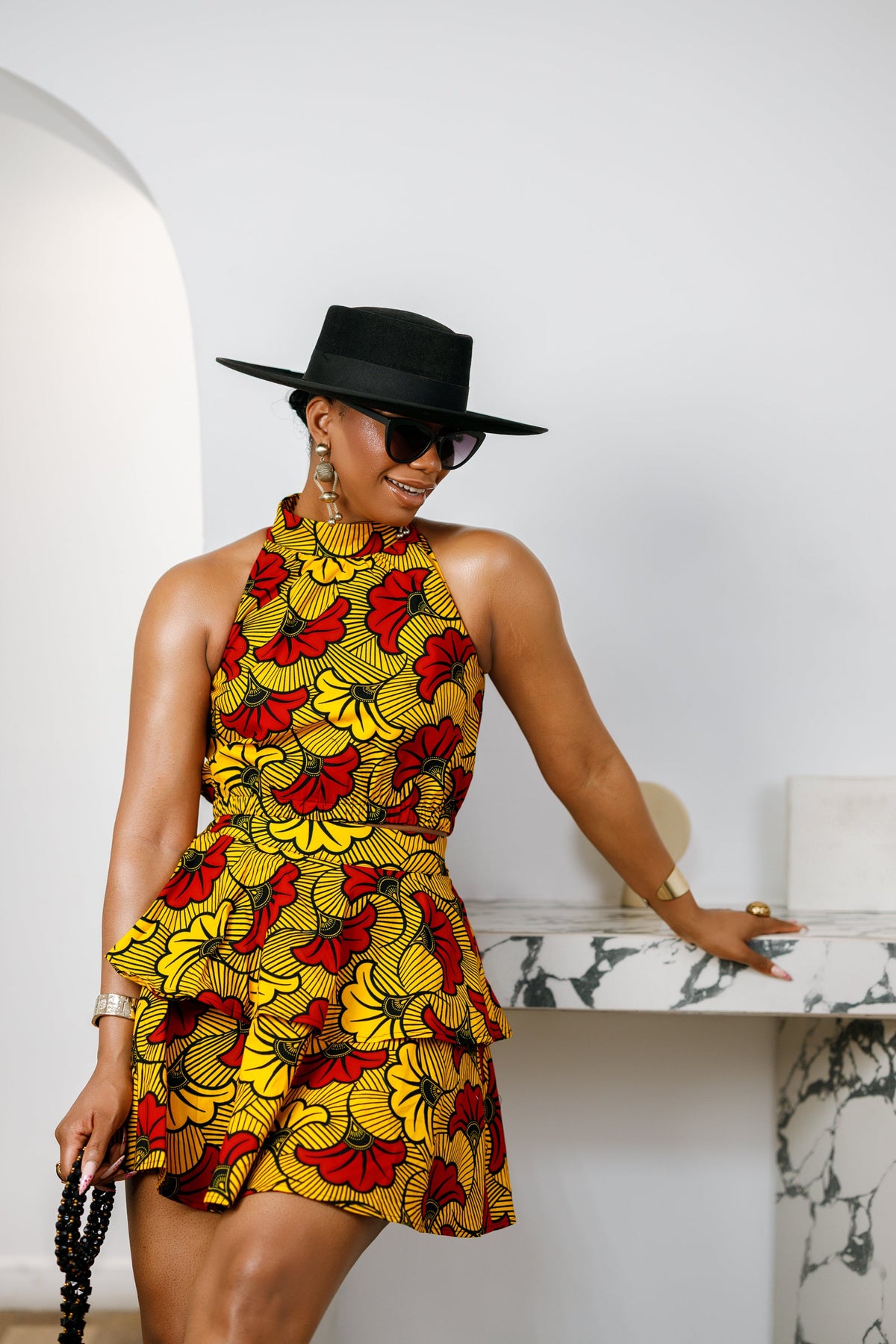 GBEMI AFRICAN PRINT TWO PIECE SKIRT SET [ORANGE]