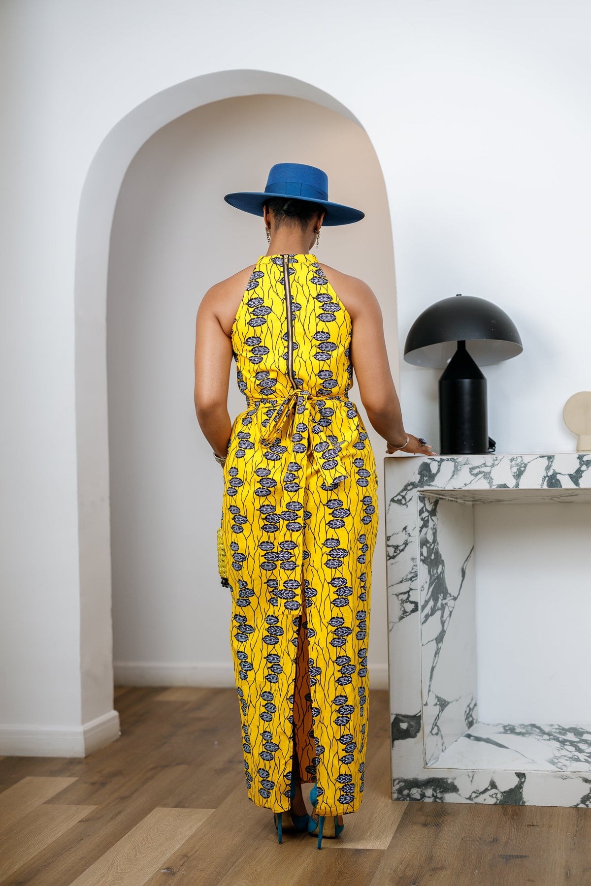 RONKE AFRICAN PRINT SLEEVELESS  MAXI DRESS [YELLOW]----FINAL SALE