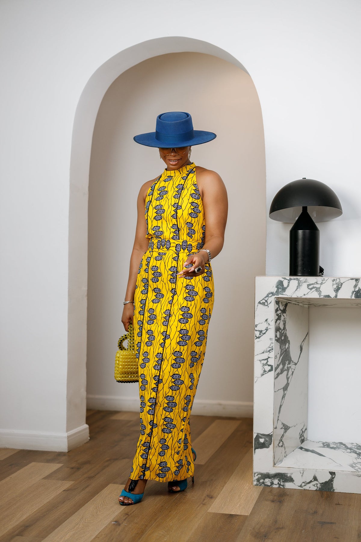 RONKE AFRICAN PRINT SLEEVELESS  MAXI DRESS [YELLOW]----FINAL SALE
