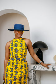 RONKE AFRICAN PRINT SLEEVELESS  MAXI DRESS [YELLOW]----FINAL SALE