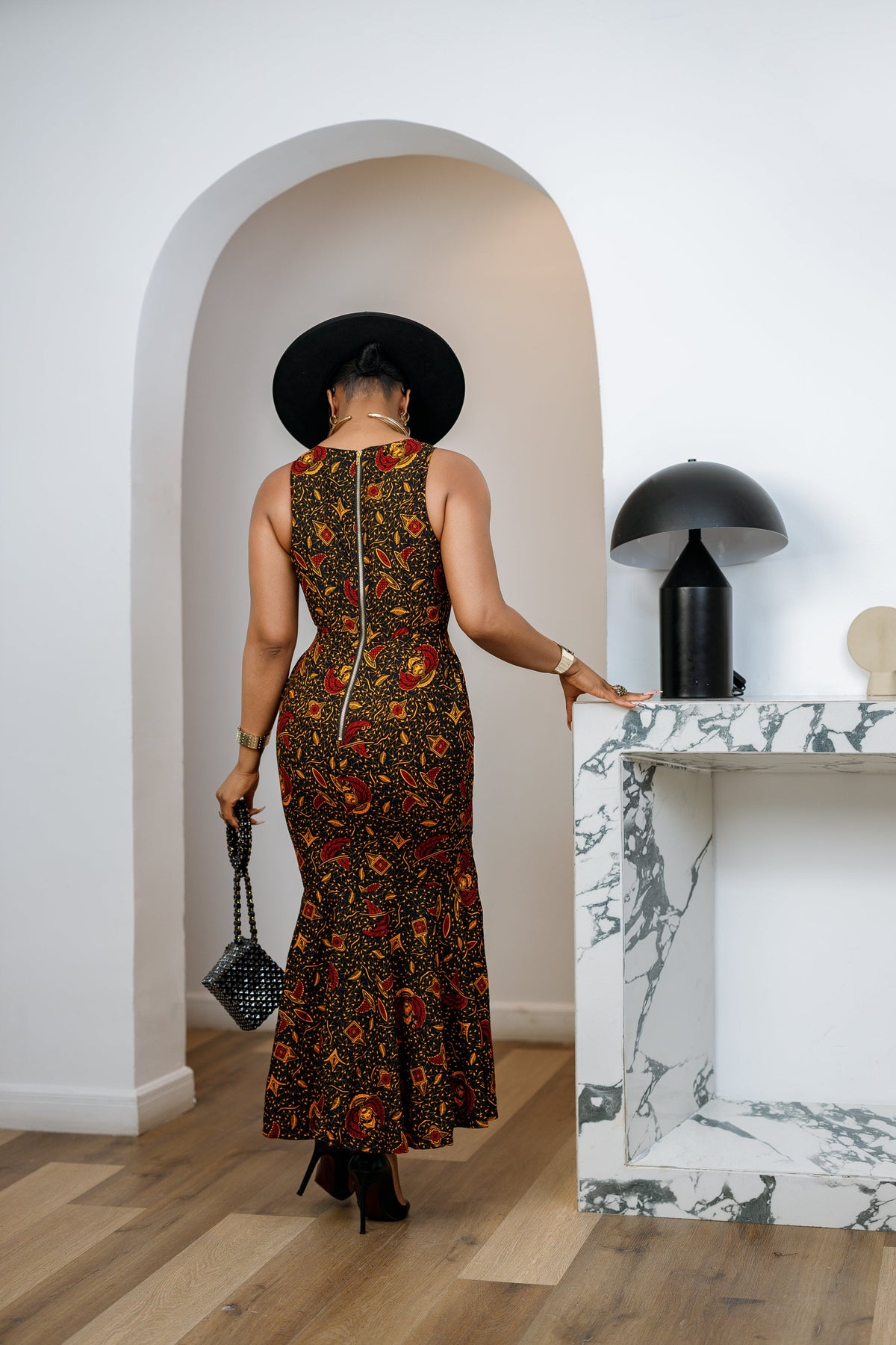 EYI AFRICAN PRINT SLEEVELESS SCOOP NECK MIDI DRESS----FINAL SALE