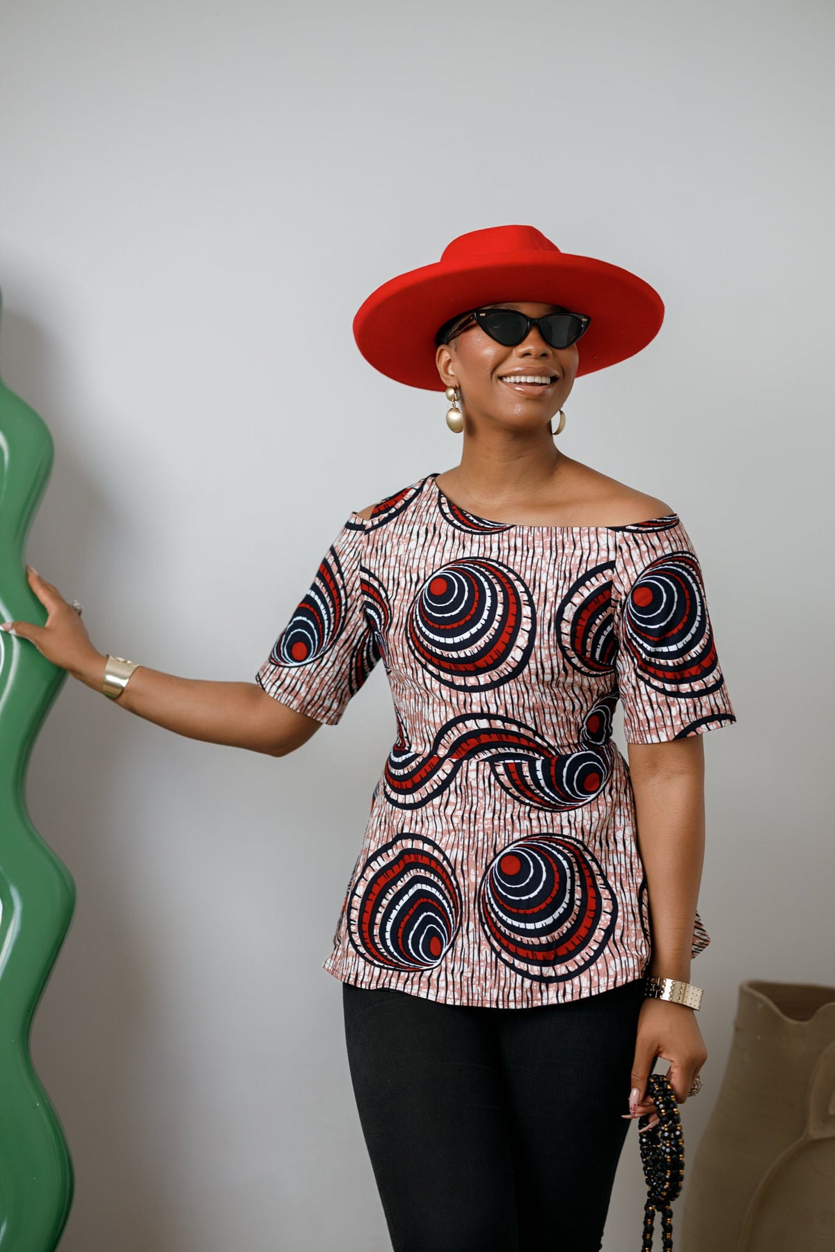 IMARA AFRICAN PRINT ASYMMETRIC PEPLUM TOP [MULTICOLOR]----FINAL SALE