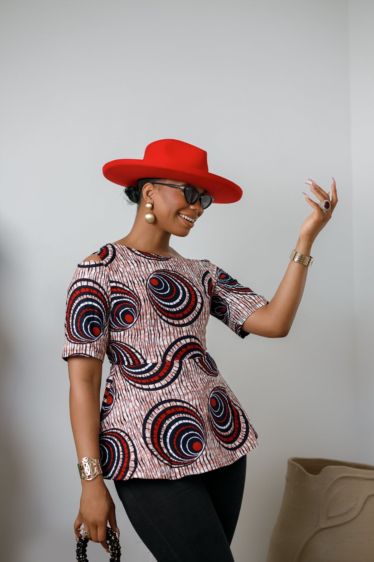 IMARA AFRICAN PRINT ASYMMETRIC PEPLUM TOP [MULTICOLOR]----FINAL SALE