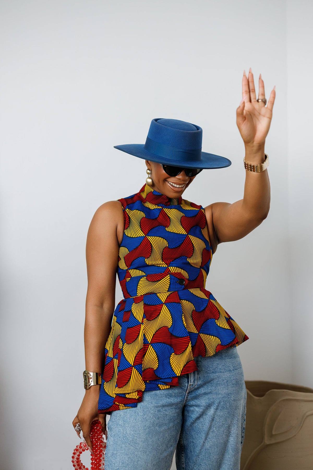 MEENA AFRICAN PRINT ASYMMETRIC TOP [MULTICOLOR]