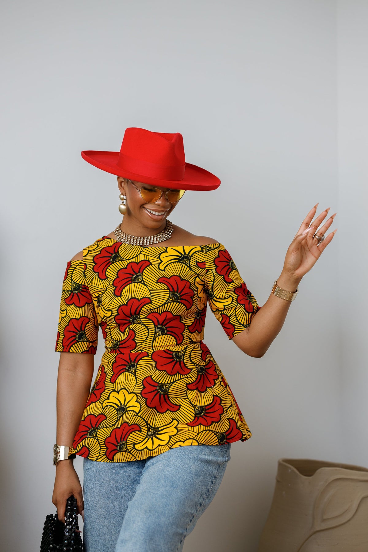 IMARA AFRICAN PRINT ASYMMETRIC PEPLUM TOP [ORANGE]----FINAL SALE