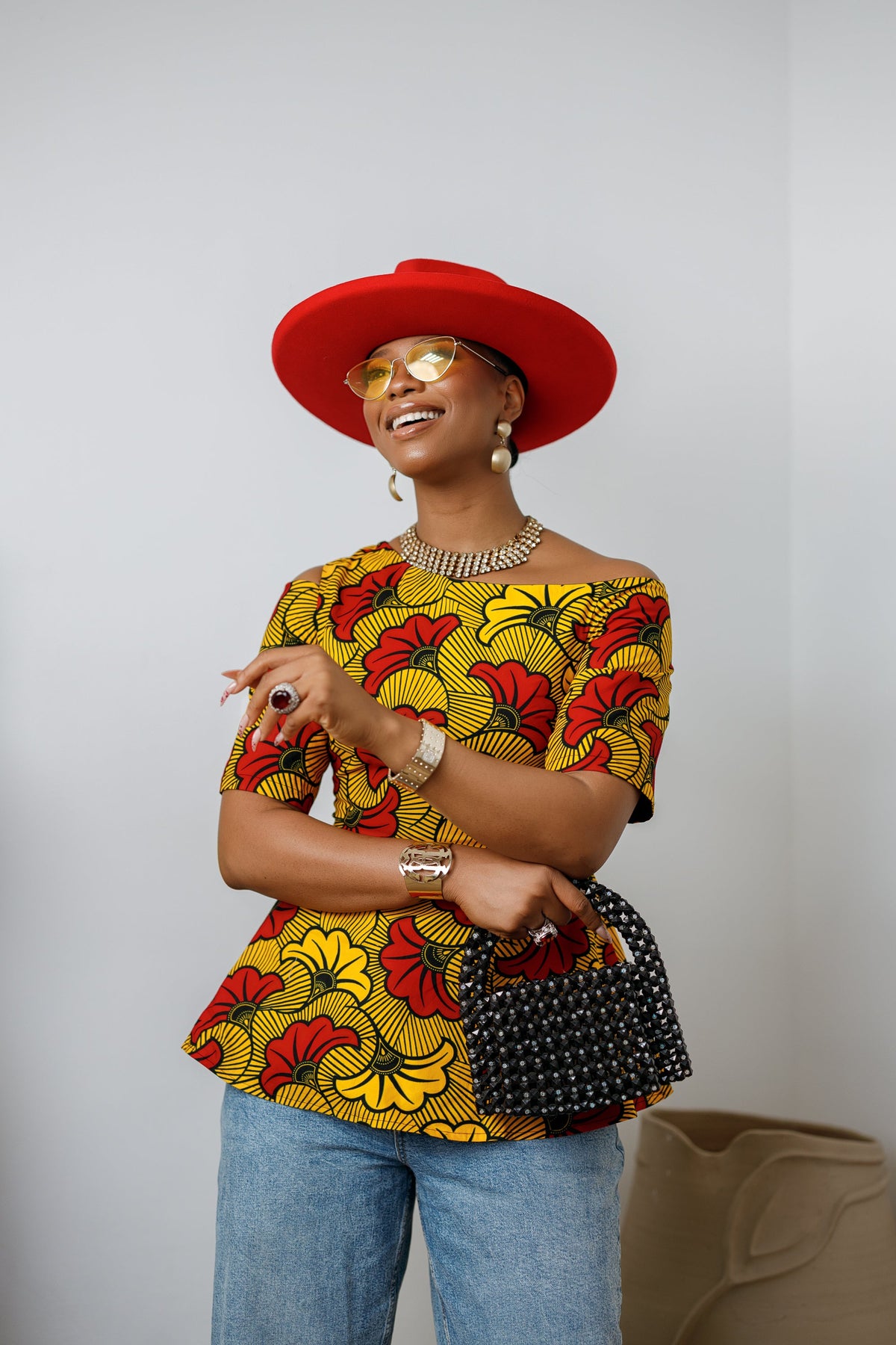 IMARA AFRICAN PRINT ASYMMETRIC PEPLUM TOP [ORANGE]----FINAL SALE