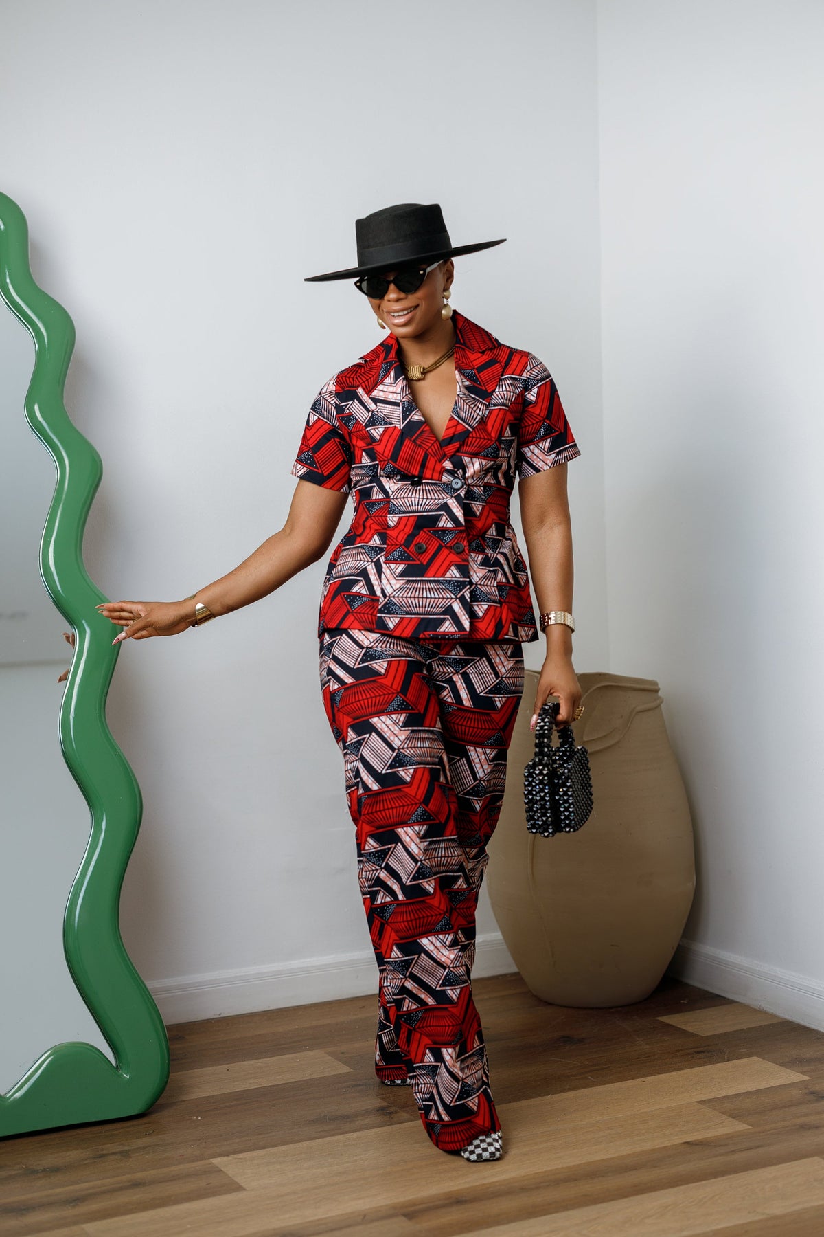 KIKI AFRICAN PRINT SHORT SLEEVE BLAZER PANT SET