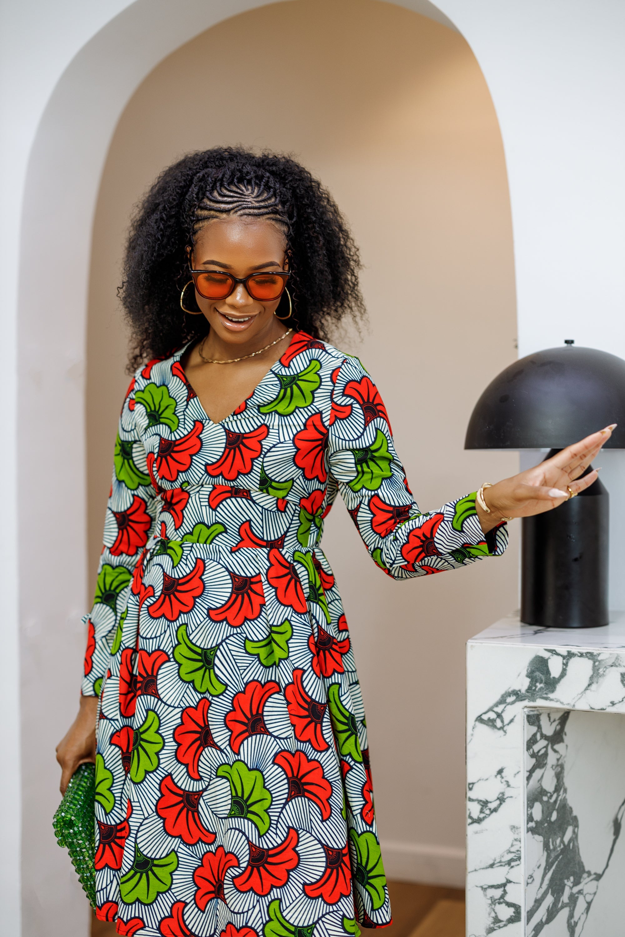HIJA AFRICAN PRINT LONG SLEEVE MIDI DRESS [MULTICOLOR]