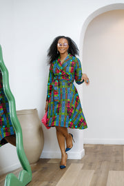 DERA AFRICAN PRINT WRAP MIDI DRESS