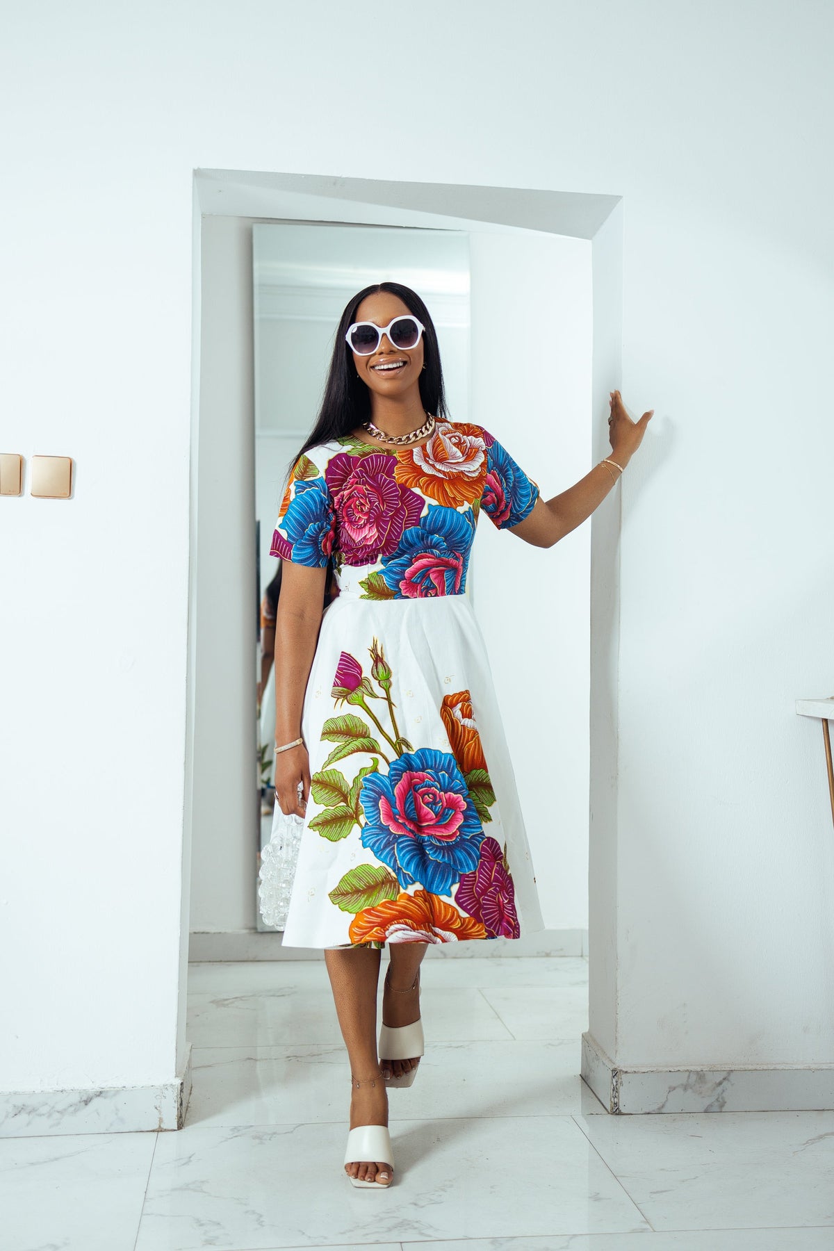 LOLADE AFRICAN PRINT FLORAL DRESS.